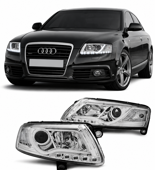 💕 Fari Anteriori Adatto per Audi A6 C6 2004-2008 Tube Light Cromato 💕