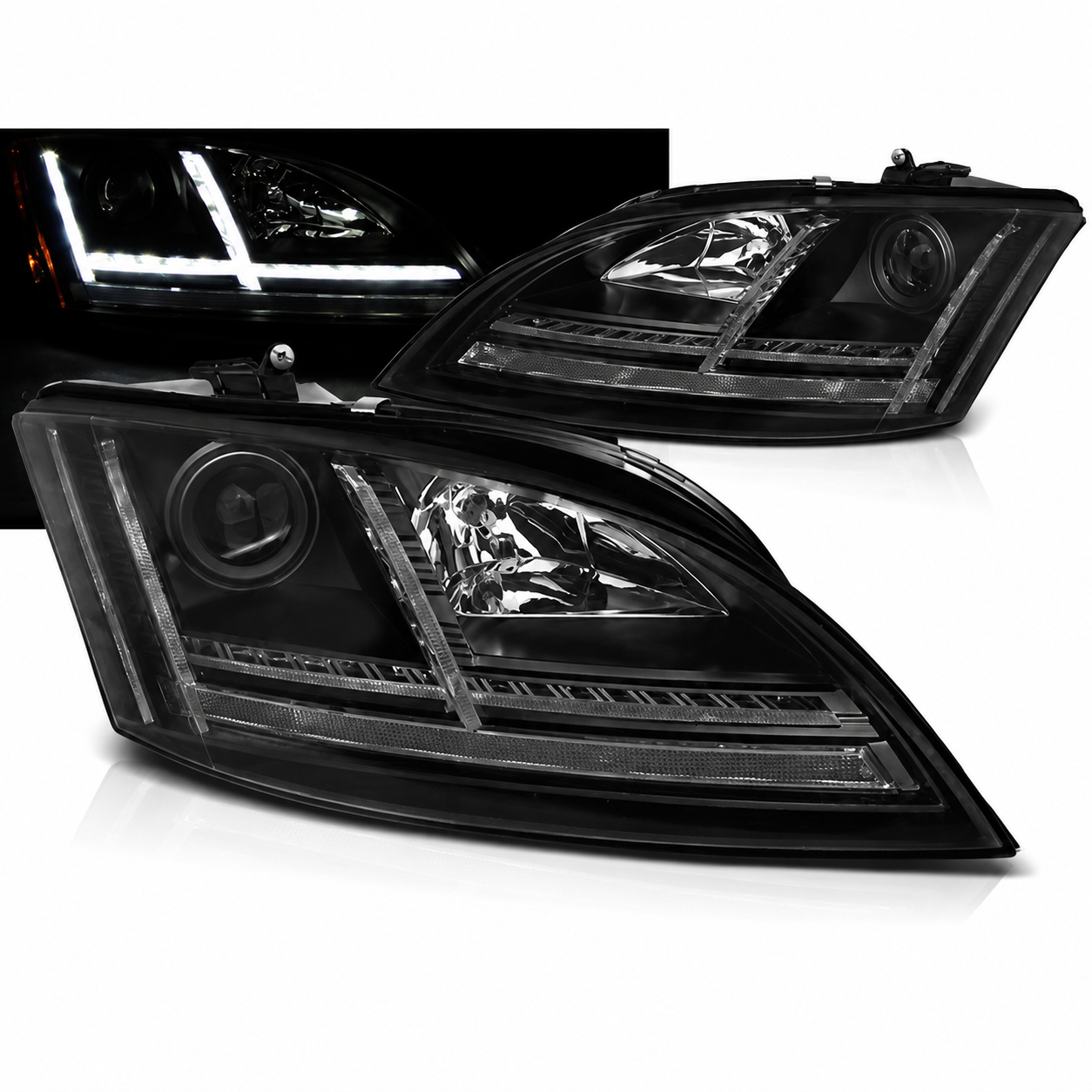 💕 Fari Anteriori Adatto per Audi TT 8J 2006-2010 Xenon LED DRL Seq Nero 💕