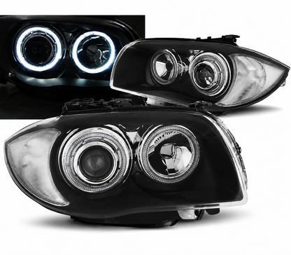 💕 Fari Anteriori Adatto per BMW Serie 1 E87 E81 Angel Eyes Nero 04-11 💕