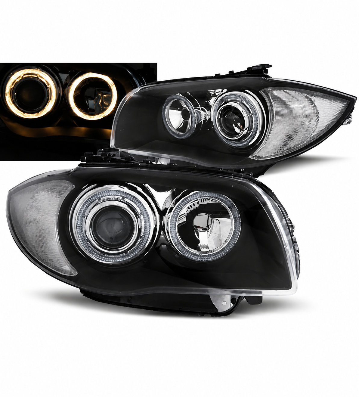 💕 Fari Anteriori Adatto per BMW Serie 1 E87 E81 Angel Eyes Nero 04-11 💕