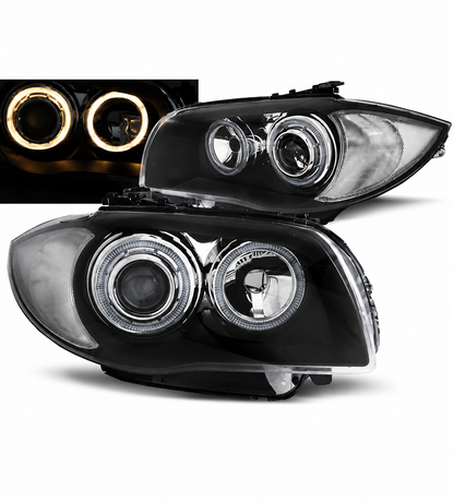 💕 Fari Anteriori Adatto per BMW Serie 1 E87 E81 Angel Eyes Nero 04-11 💕