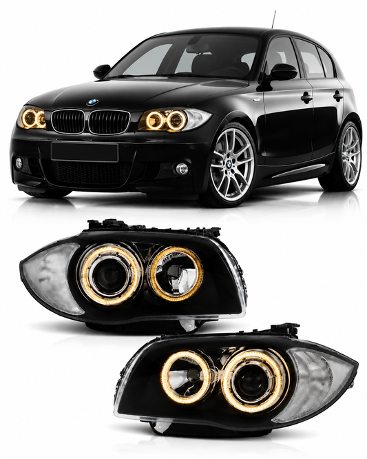 💕 Fari Anteriori Adatto per BMW Serie 1 E87 E81 Angel Eyes Nero 04-11 💕