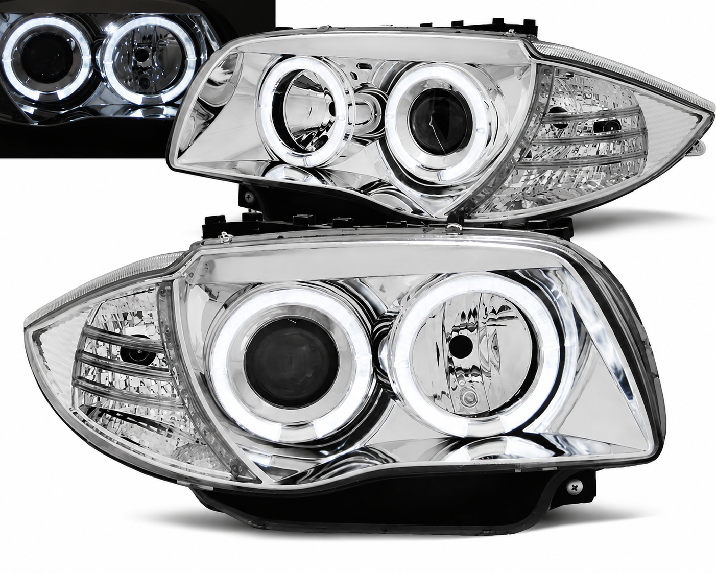 💕 Fari Anteriori Adatto per BMW Serie 1 E87 E81 Angel Eyes Cromato 💕