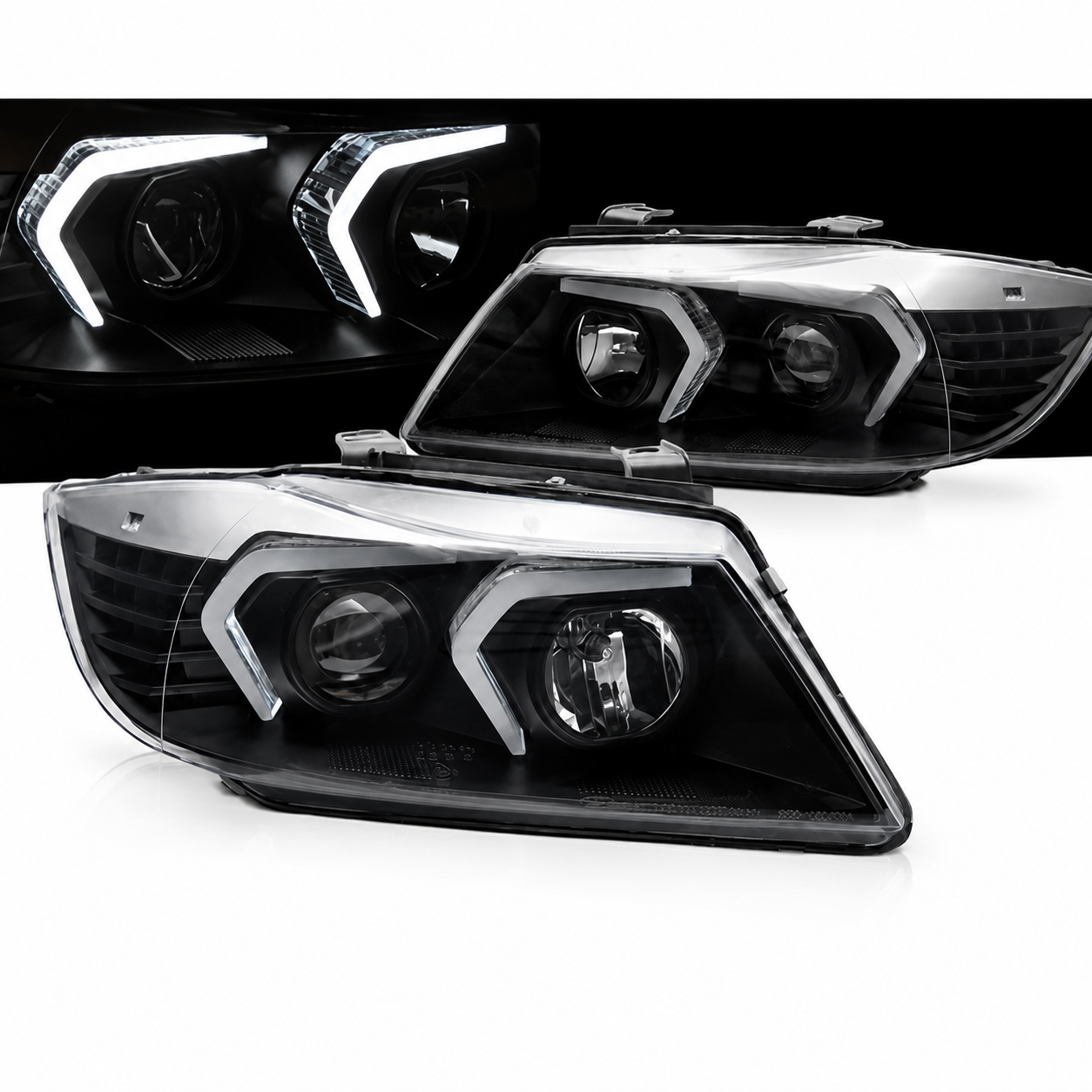 💕 Fari Anteriori Adatto per BMW E90 E91 05-08 LED Neri 💕