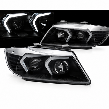 💕 Fari Anteriori Adatto per BMW E90 E91 05-08 LED Neri 💕