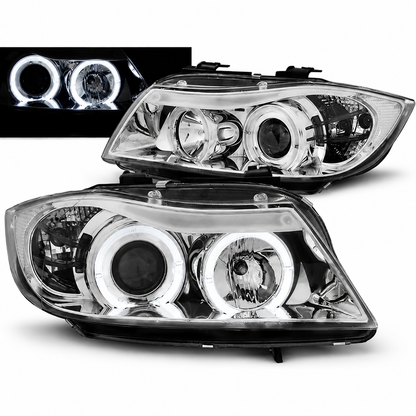 💕 Fari Anteriori Adatto per BMW E90 E91 05-08 Angel Eyes Cromati 💕