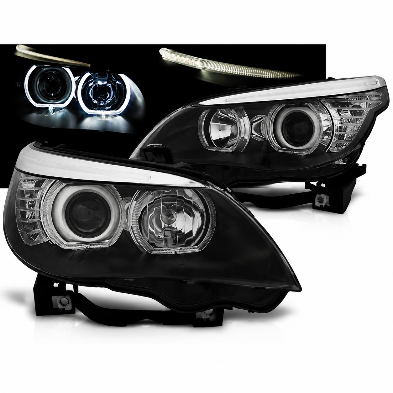 💕 Fari Anteriori Adatto per BMW E60 E61 03-07 Angel Eyes LED Neri 💕