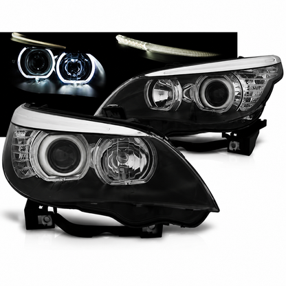 💕 Fari Anteriori Adatto per BMW E60 E61 03-07 Angel Eyes LED Neri 💕