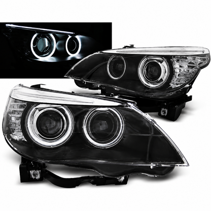 💕 Fari Anteriori Adatto per BMW E60 E61 03-04 Xenon Angel Eyes CCFL Neri 💕