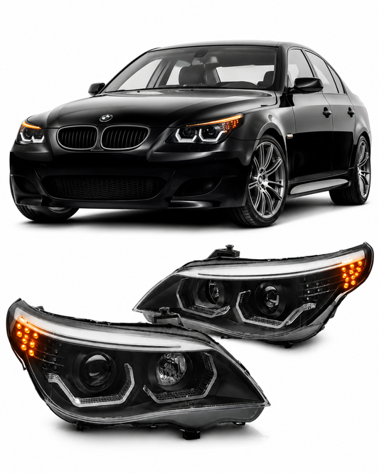 💕 Fari Anteriori Adatto per BMW E60 E61 03-07 LED 3D Neri 💕