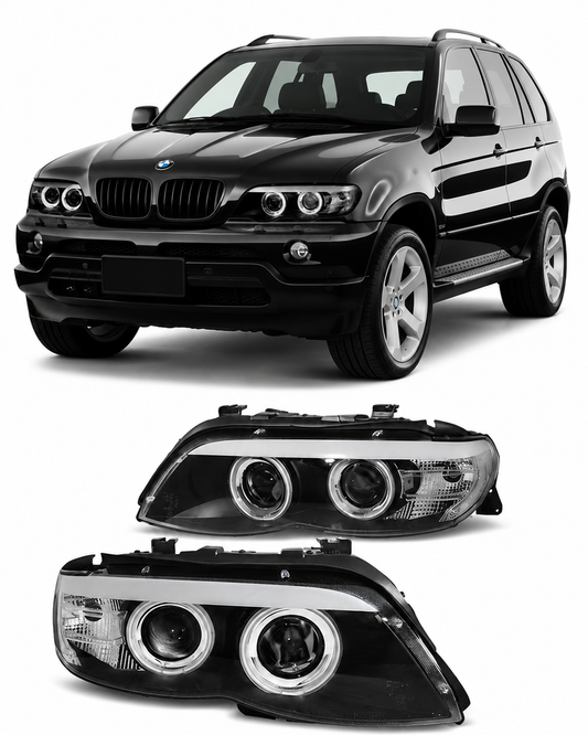 💕 Fari Anteriori Adatto per BMW X5 E53 03-06 Xenon Angel Eyes Neri 💕