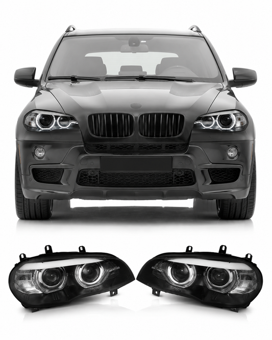 💕 Fari Anteriori Adatto per BMW X5 E70 07-10 Xenon DRL Angel Eyes Neri 💕
