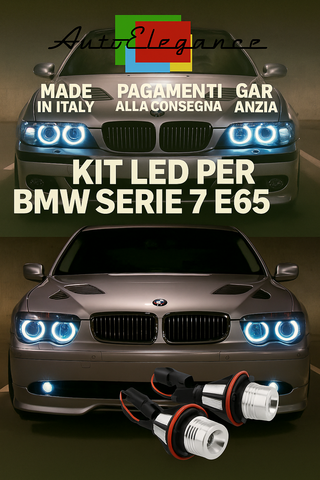 💕 LAMPADE LED Angel Eyes BMW Serie 7 E65 Anelli Bianco 6000K CANBUS  💕