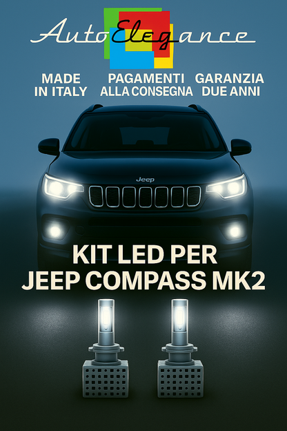 🔥 KIT LED D3S 6000K BIANCO Anabbaglianti + Fendinebbia per Jeep Compass MK2 🔥