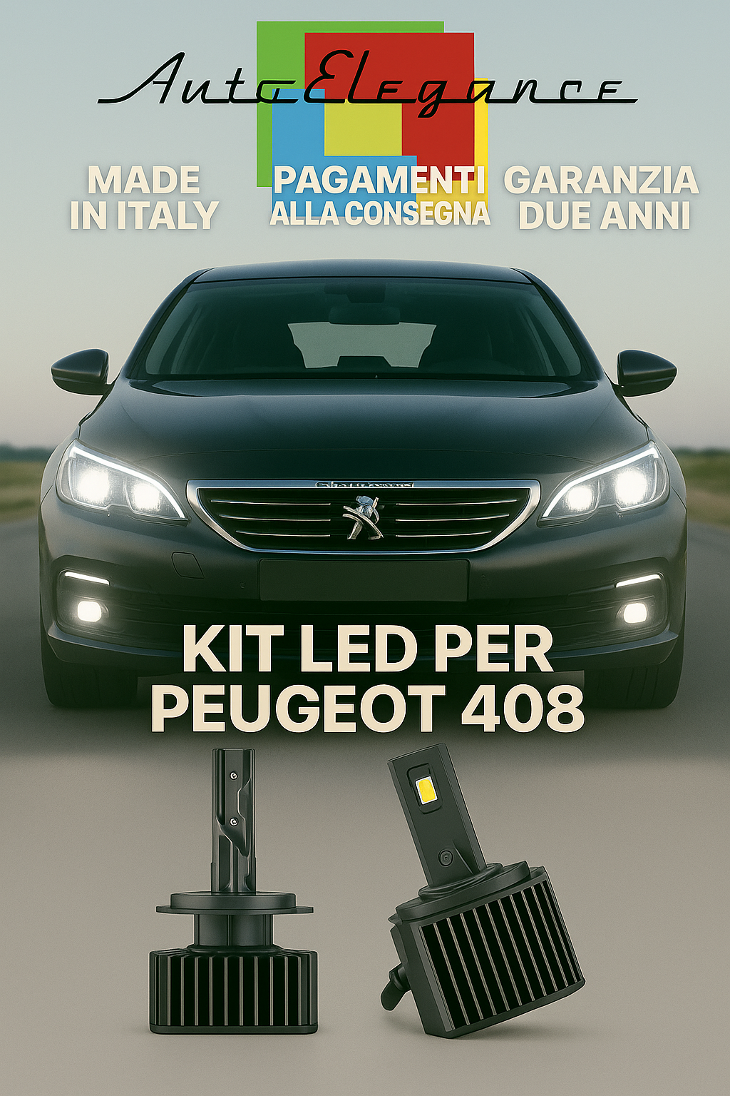 🔥 KIT LED D1S 6000K BIANCO Anabbaglianti + Fendinebbia per Peugeot 408 🔥