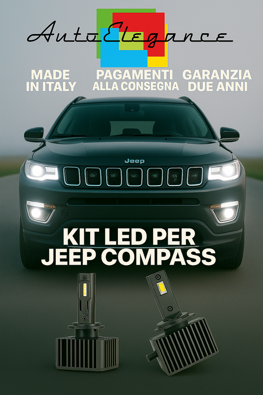 🔥 KIT LED D5S 6000K BIANCO Anabbaglianti + Fendinebbia per Jeep Compass 🔥