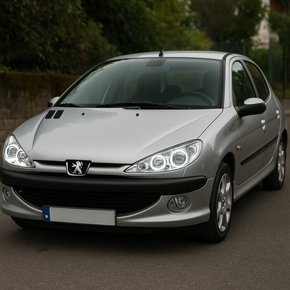 ⭐FARI ANTERIORE LED ANGEL EYES CROMATO ADATTO PER PEUGEOT 206⭐