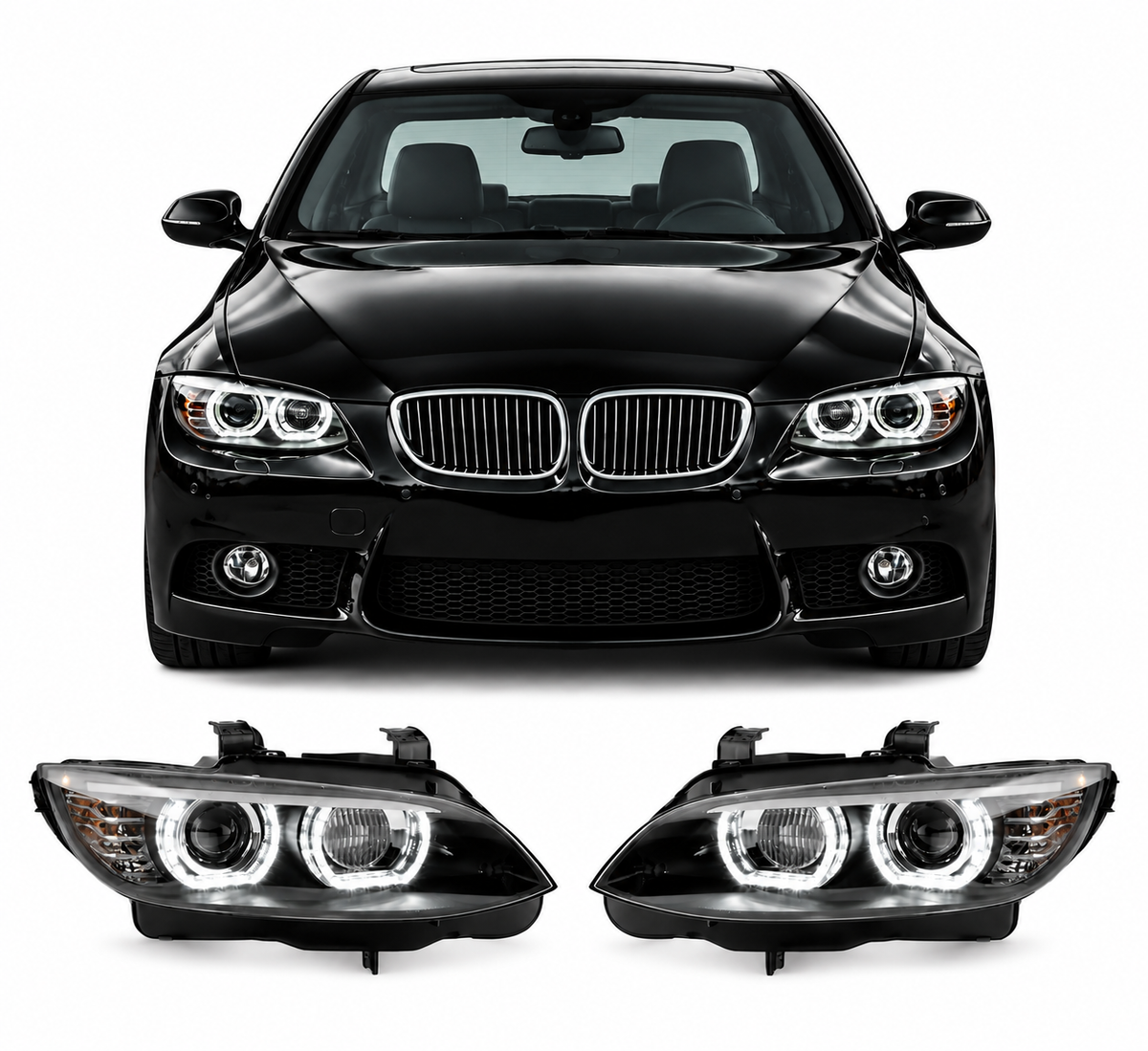 💕 Fari Anteriori DTM LED Angel Eyes Bianchi BMW E92 E93 06-10 💕