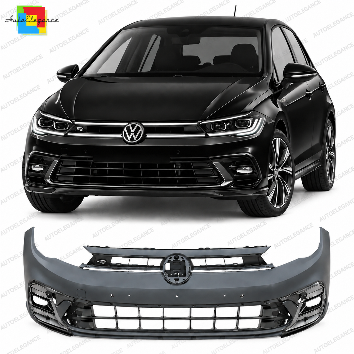 💕PARAURTI ANTERIORE ADATTO PER VOLKSWAGEN VW POLO 22- LOOK R LINE💕
