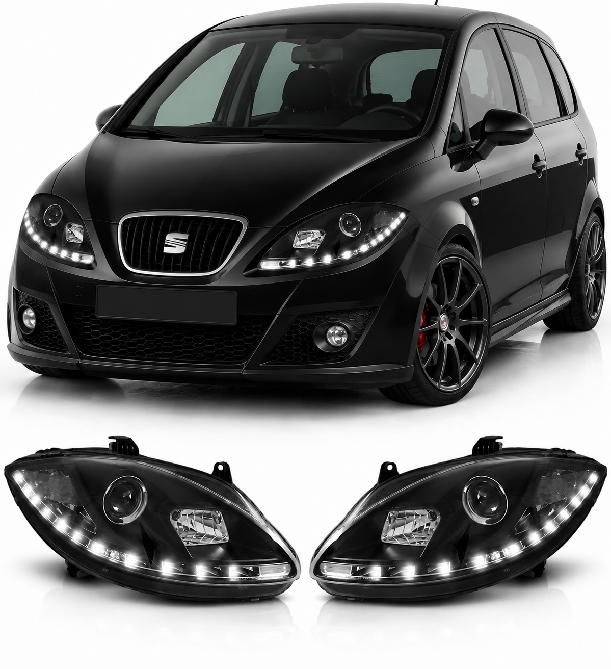 💕 Fari Anteriori Adatti per Seat Leon/Altea/Toledo 05-09 LED DRL Neri 💕