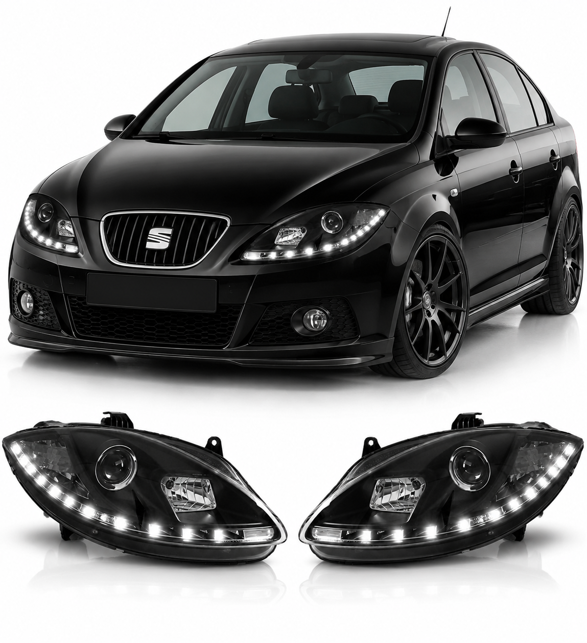 💕 Fari Anteriori Adatti per Seat Leon/Altea/Toledo 05-09 LED DRL Neri 💕