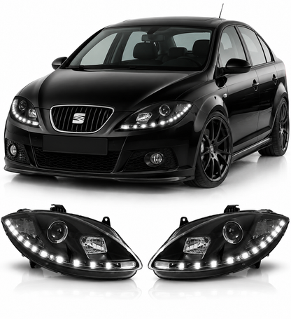 💕 Fari Anteriori Adatti per Seat Leon/Altea/Toledo 05-09 LED DRL Neri 💕