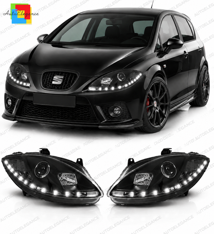 💕 Fari Anteriori Adatti per Seat Leon/Altea/Toledo 05-09 LED DRL Neri 💕