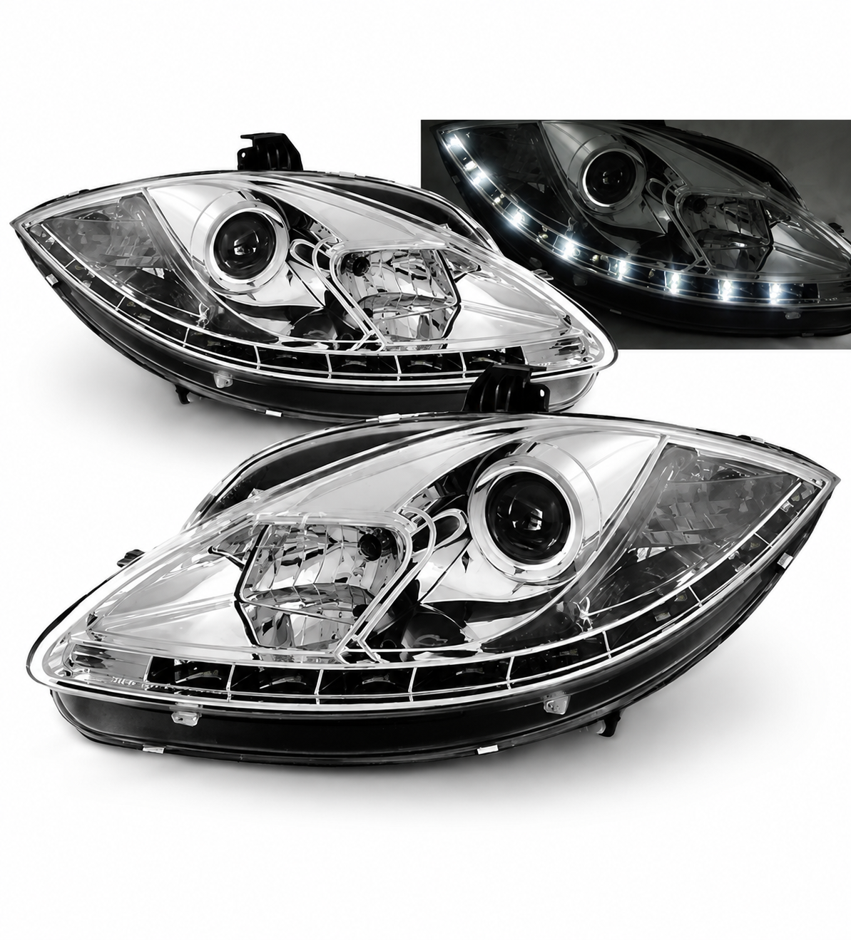 💕 Fari Anteriori Adatti per Seat Leon/Altea/Toledo 05-09 LED DRL Cromati 💕