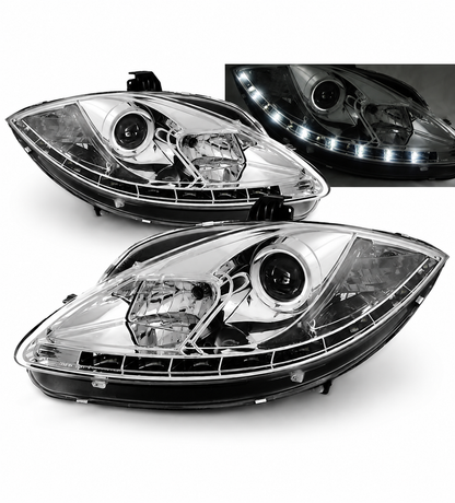 💕 Fari Anteriori Adatti per Seat Leon/Altea/Toledo 05-09 LED DRL Cromati 💕