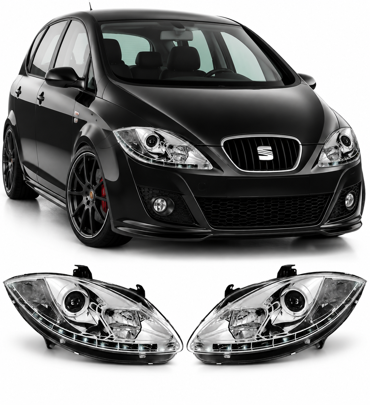 💕 Fari Anteriori Adatti per Seat Leon/Altea/Toledo 05-09 LED DRL Cromati 💕