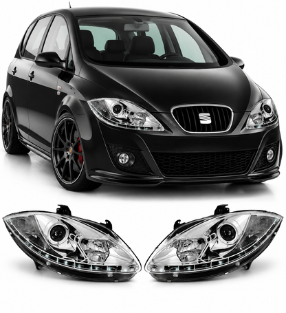 💕 Fari Anteriori Adatti per Seat Leon/Altea/Toledo 05-09 LED DRL Cromati 💕