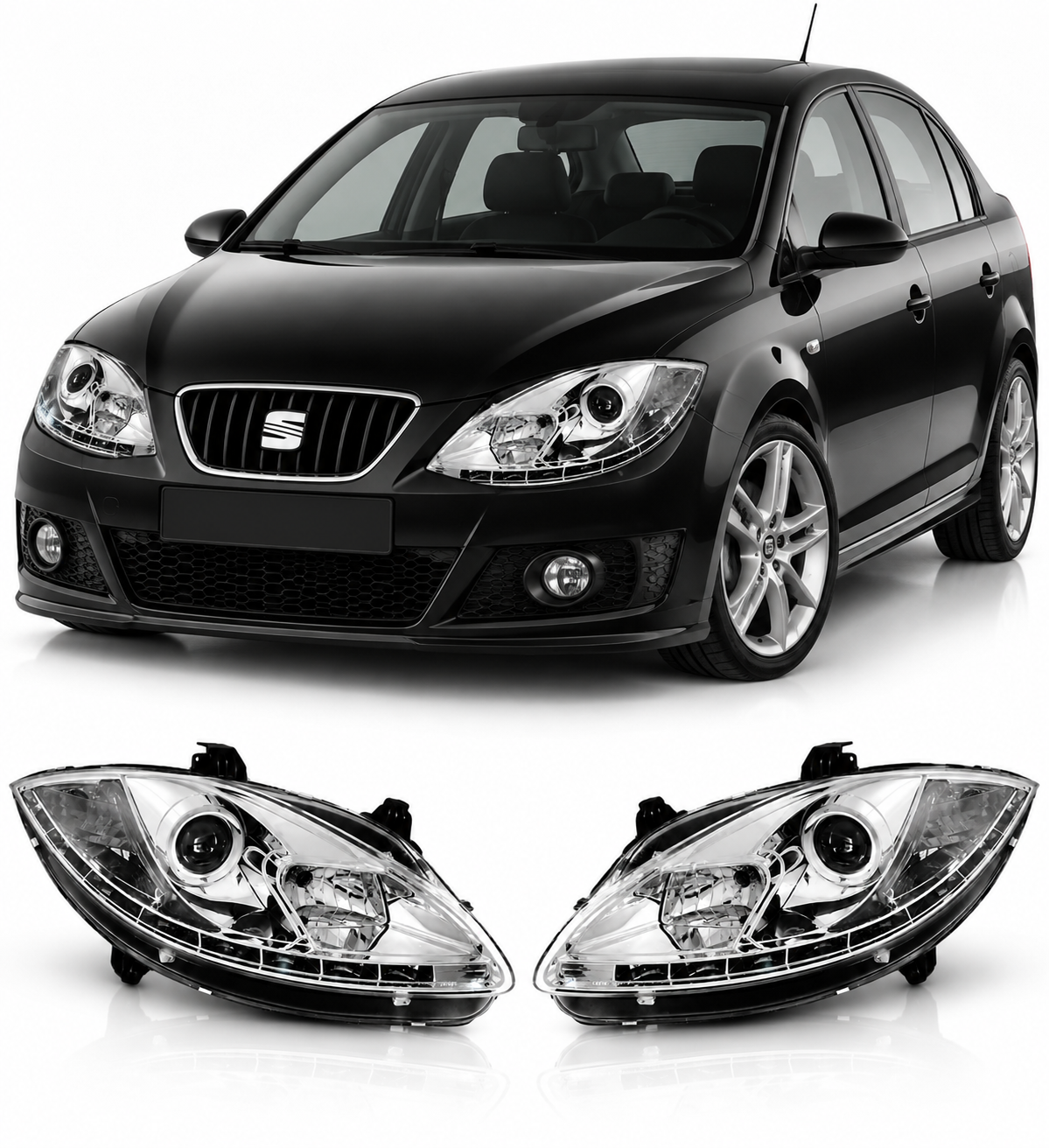 💕 Fari Anteriori Adatti per Seat Leon/Altea/Toledo 05-09 LED DRL Cromati 💕