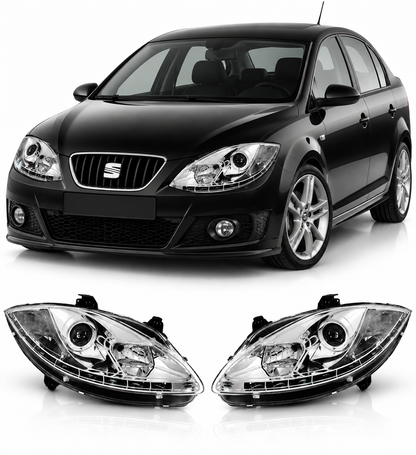 💕 Fari Anteriori Adatti per Seat Leon/Altea/Toledo 05-09 LED DRL Cromati 💕