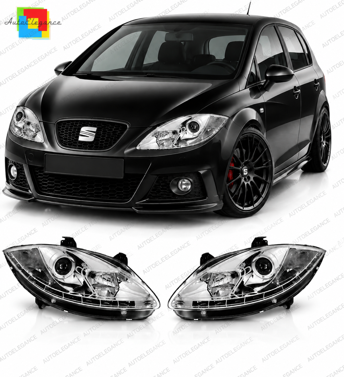 💕 Fari Anteriori Adatti per Seat Leon/Altea/Toledo 05-09 LED DRL Cromati 💕