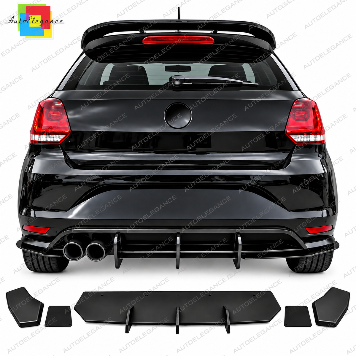 💕 Diffusore Posteriore Adatto per VW Polo Mk5 GTI 09-17 Max Nero Opaco 💕