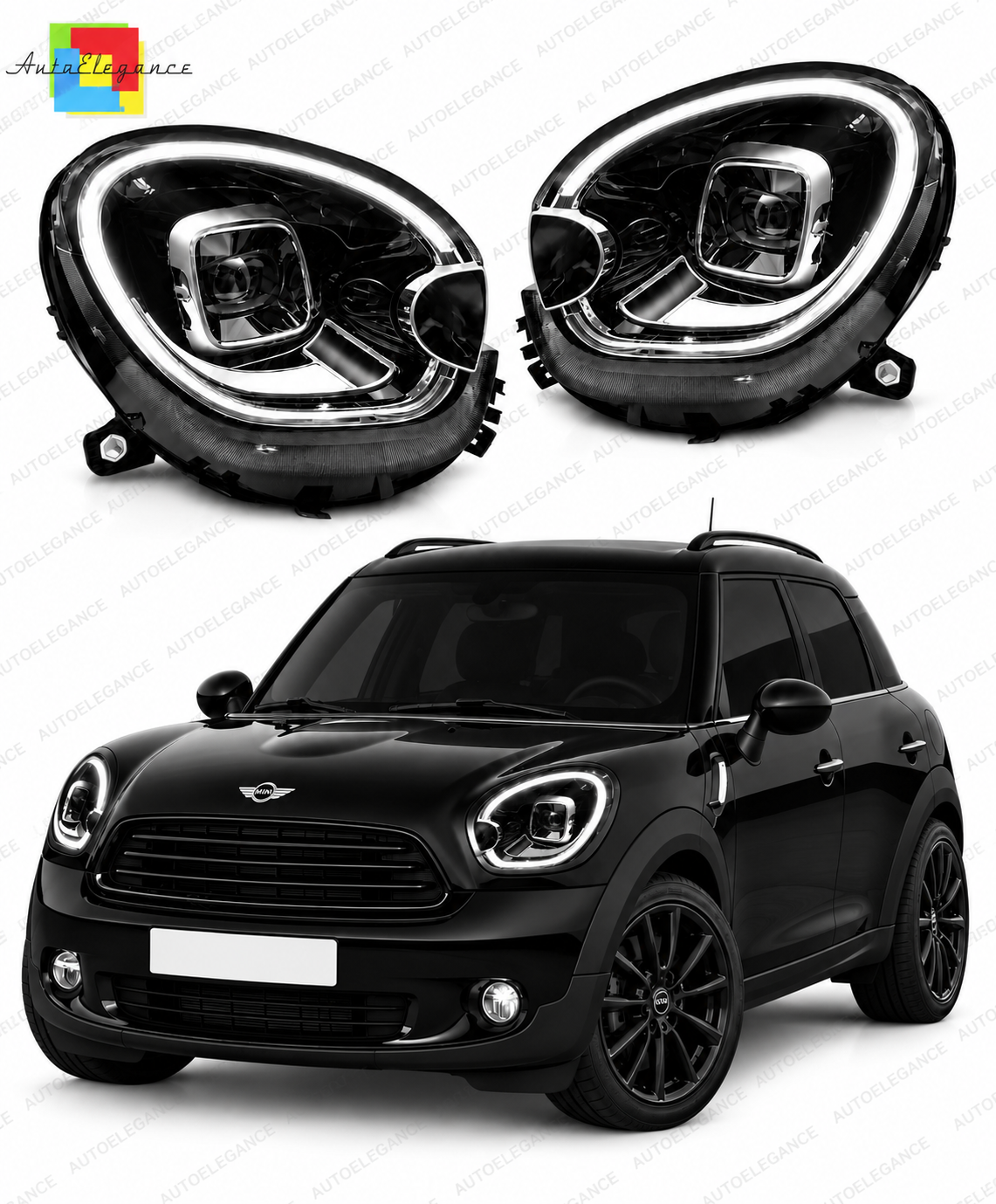 💕 Fari Anteriori Adatti per Mini Cooper R60 R61 10-16 Full LED DRL Neri 💕