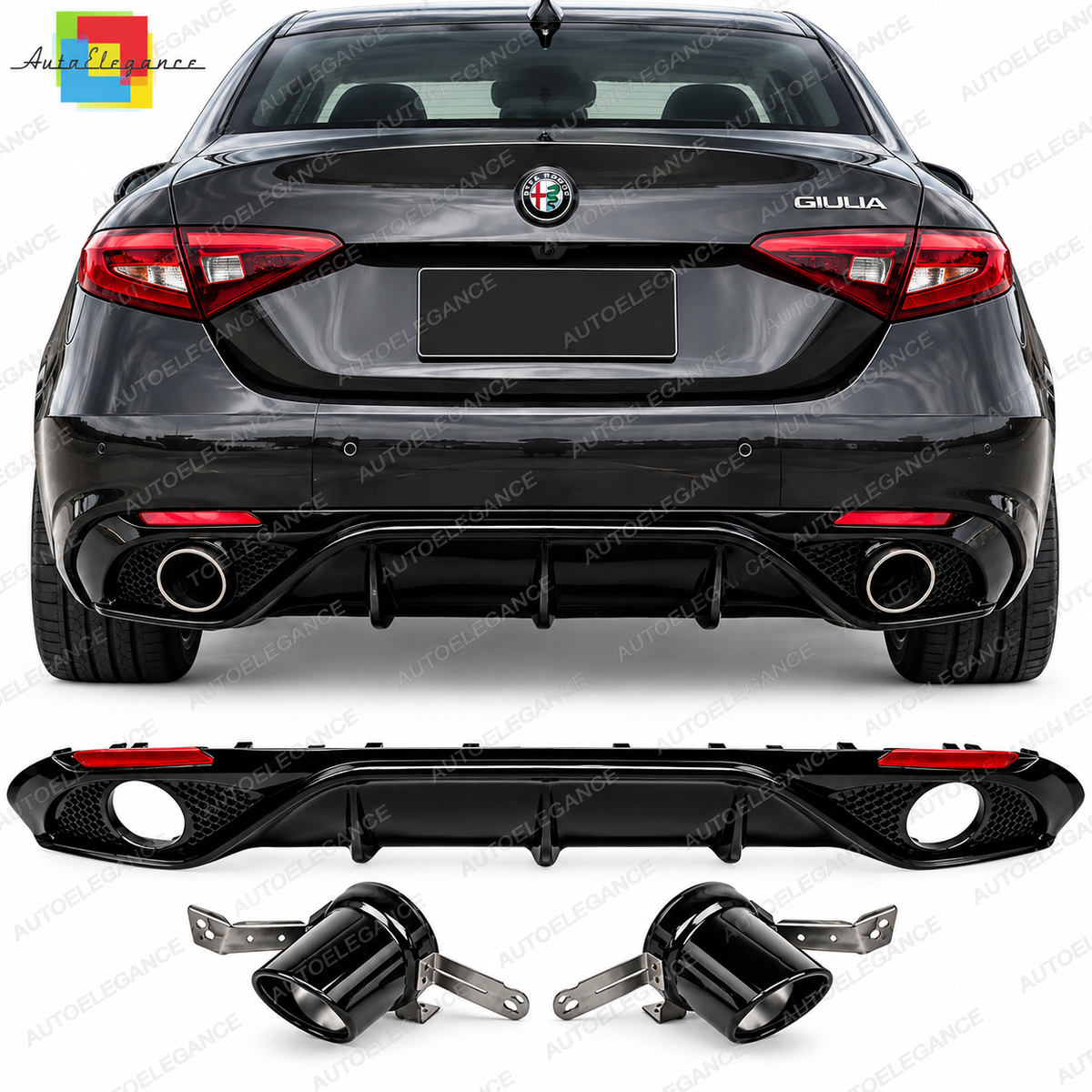 💕Diffusore+terminale di scarico adatto per Alfa Romeo Giulia effetto Carbonio💕