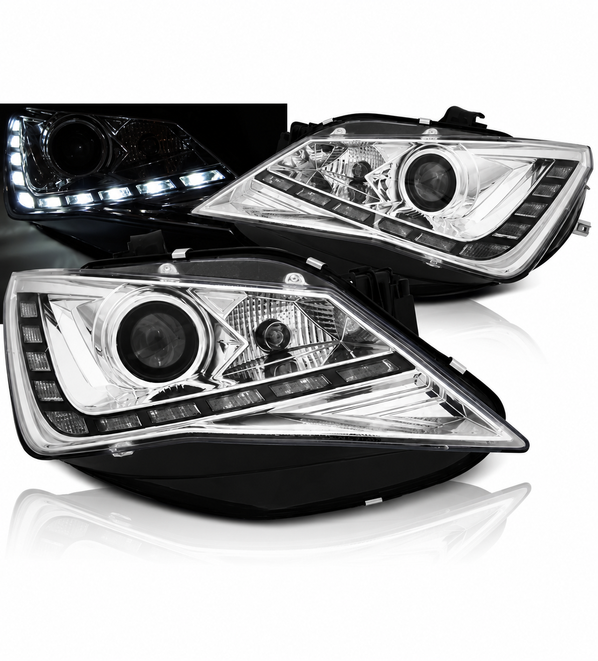 💕 Fari Anteriori Adatti per Seat Ibiza 6J 12-15 True DRL LED Cromati 💕