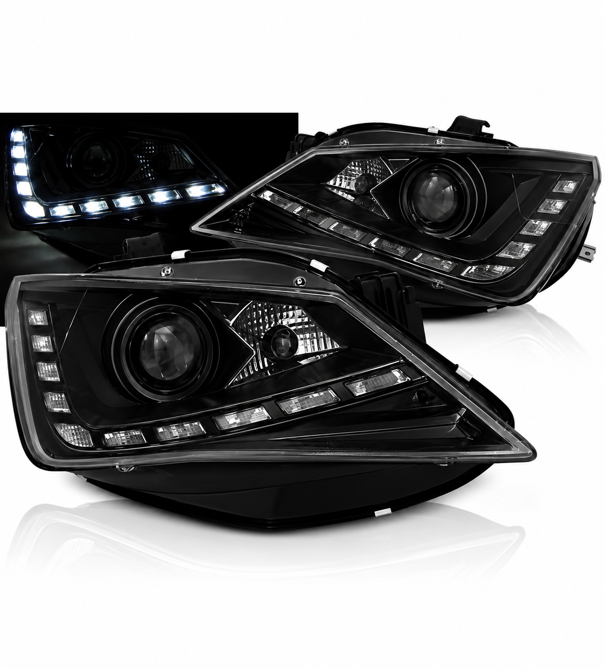 💕 Fari Anteriori Adatti per Seat Ibiza 6J 12-15 True DRL LED Neri 💕
