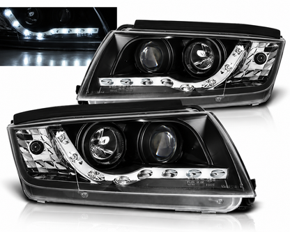 💕 Fari Anteriori Adatti per Skoda Fabia 99-08 LED DRL Neri 💕
