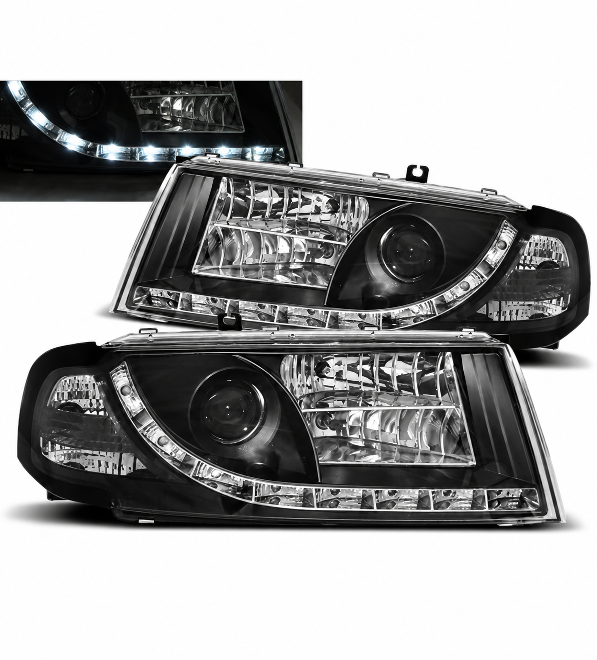 💕 Fari Anteriori Adatti per Skoda Octavia I 00-10 LED DRL Neri 💕