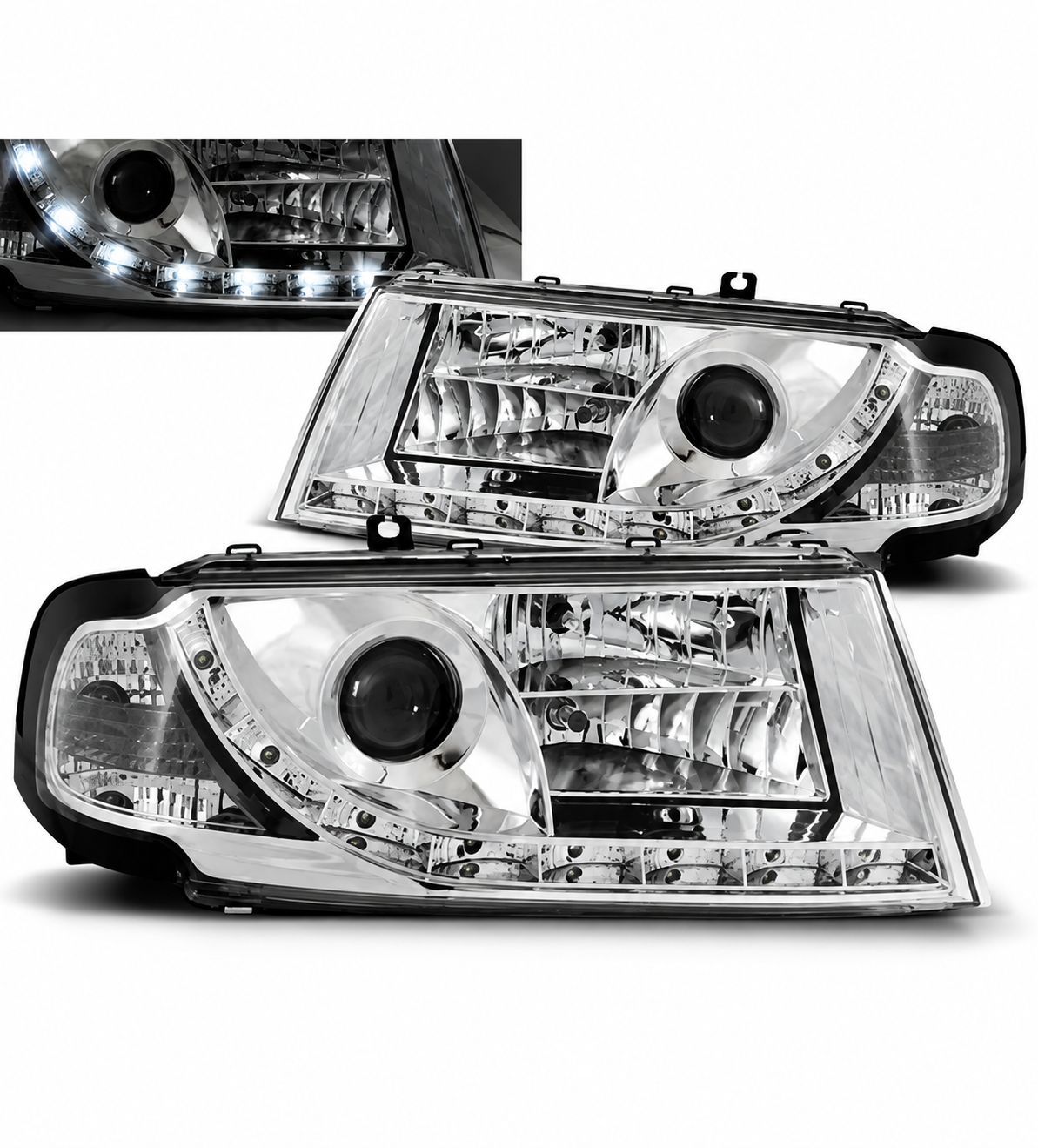 💕 Fari Anteriori Adatti per Skoda Octavia I 00-10 LED DRL Cromati 💕
