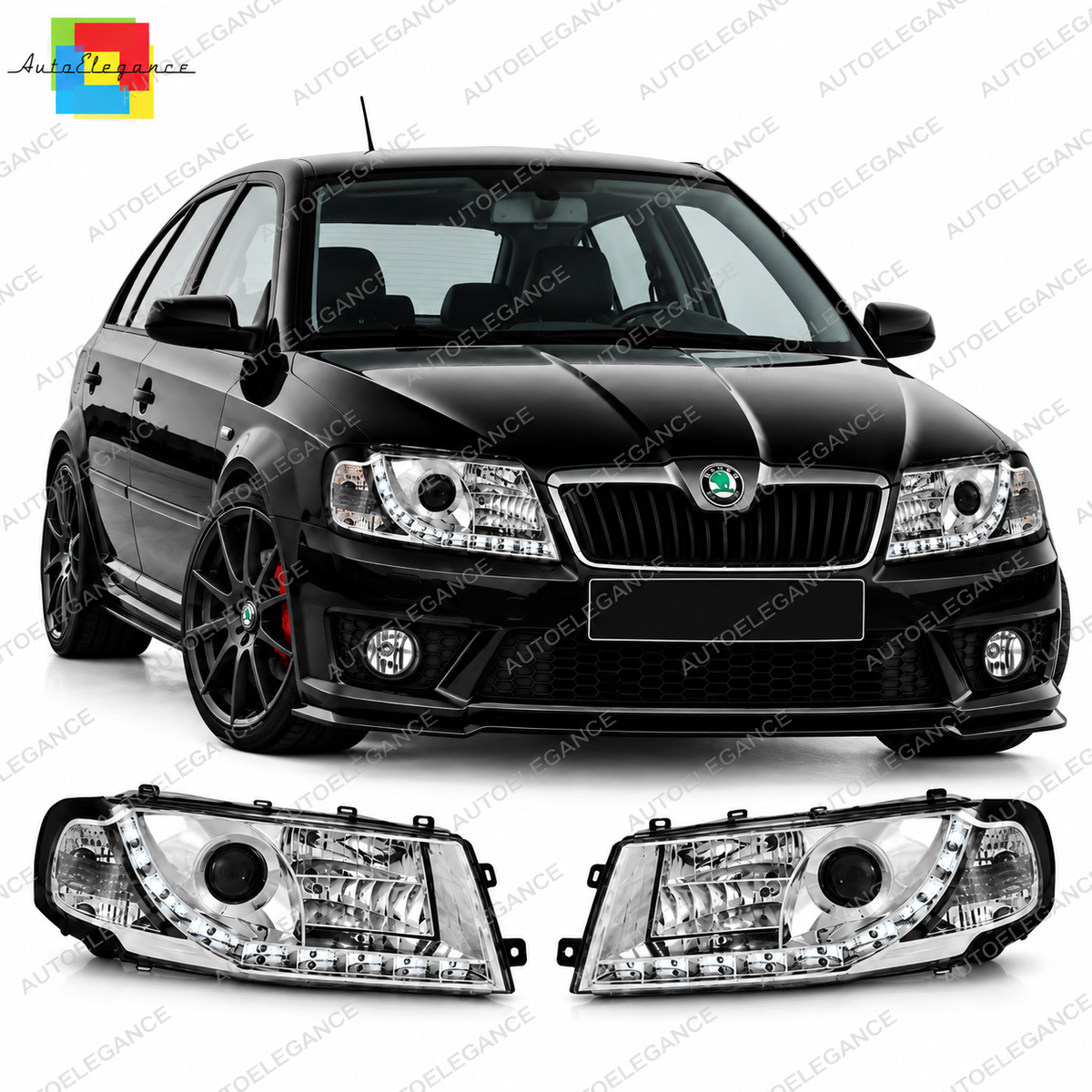 💕 Fari Anteriori Adatti per Skoda Octavia I 00-10 LED DRL Cromati 💕