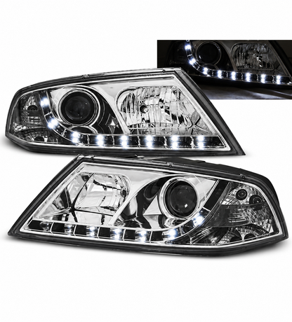 💕 Fari Anteriori Adatti per Skoda Octavia II 03-08 LED DRL Cromati 💕