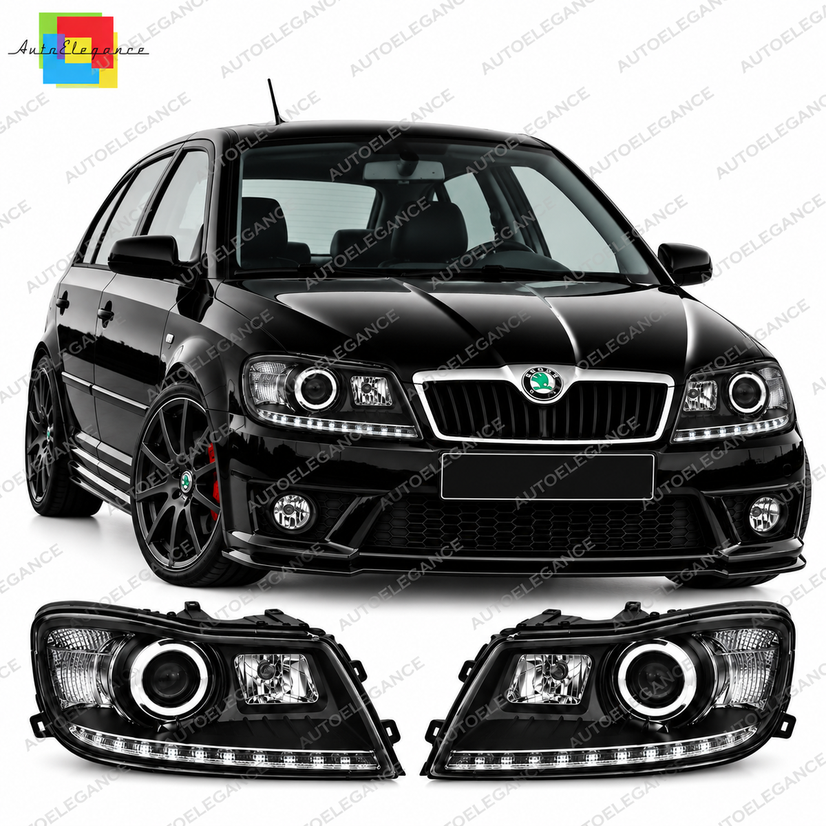 💕 Fari Anteriori Adatti per Skoda Octavia 09-12 True DRL LED Neri 💕