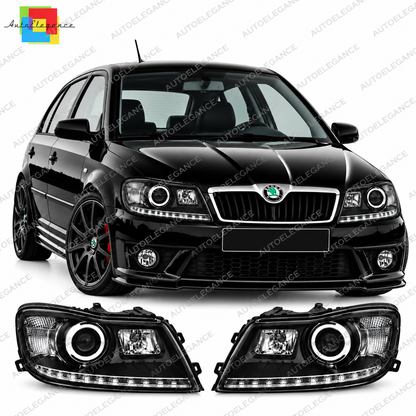 💕 Fari Anteriori Adatti per Skoda Octavia 09-12 True DRL LED Neri 💕