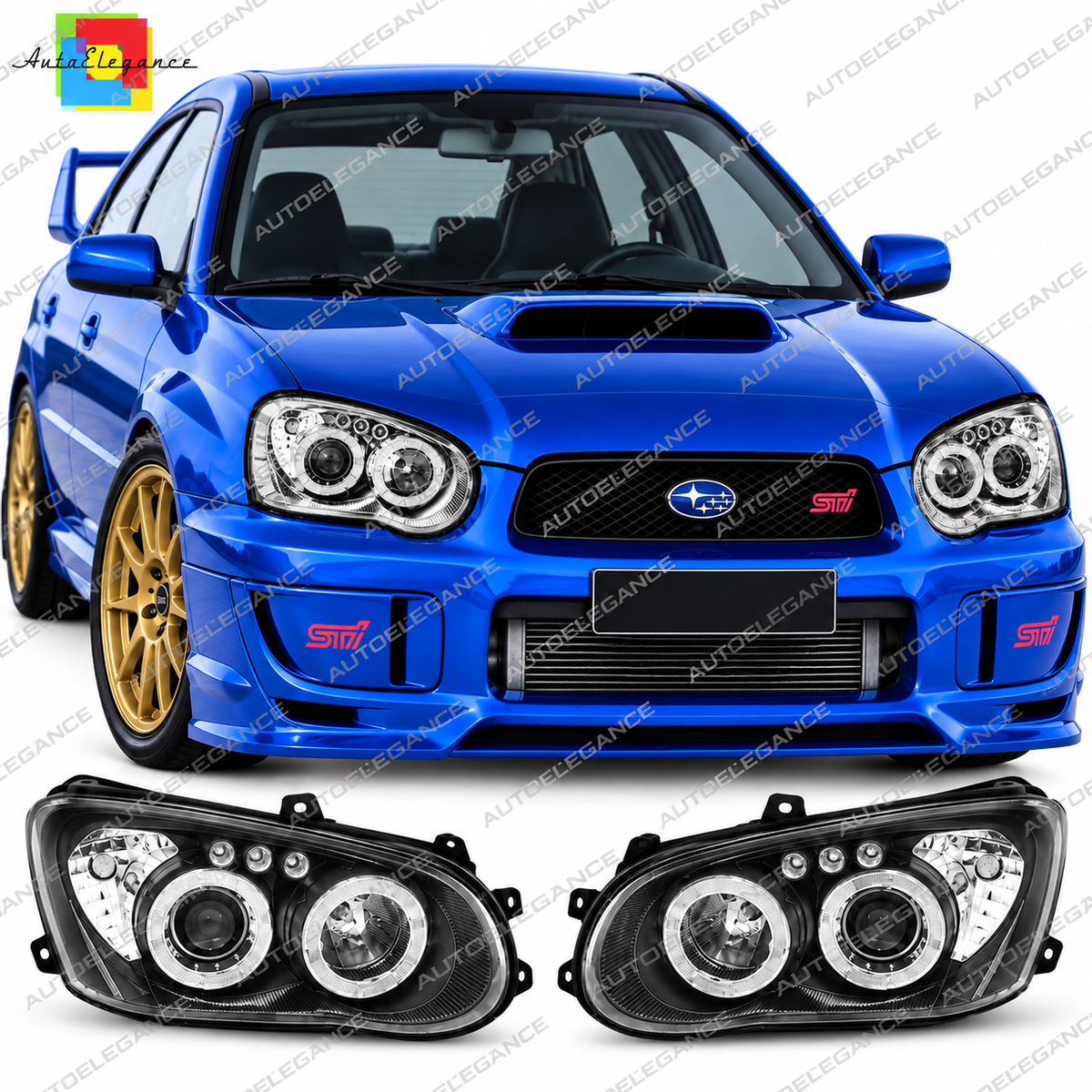 💕 Fari Anteriori Adatti per Subaru Impreza II GD GG 03-05 Angel Eyes Neri 💕