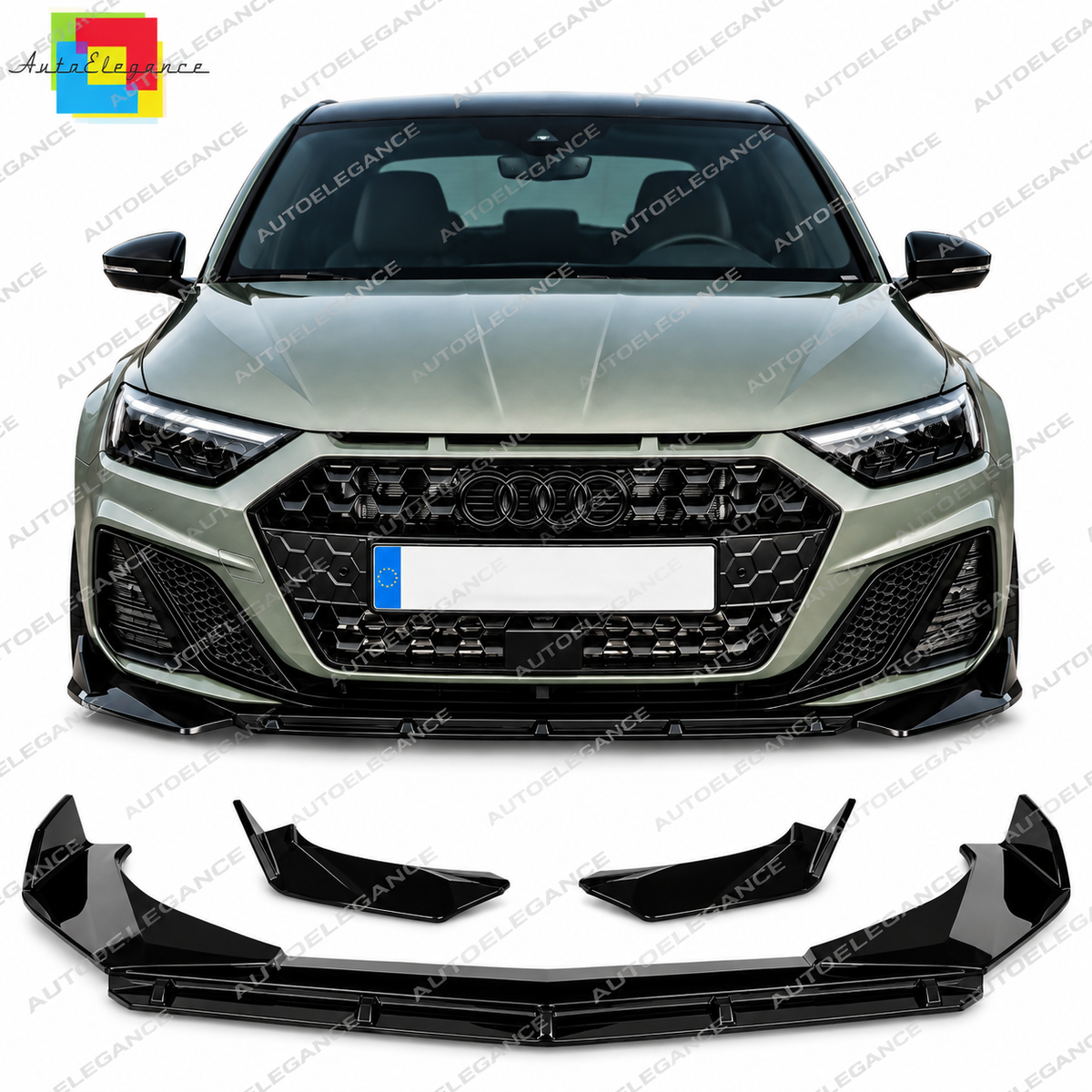 💕ART.0037 SPLITTER ANTERIORE ADATTO PER AUDI A1 GB 2018+ NERO LUCIDO LOOK RS💕