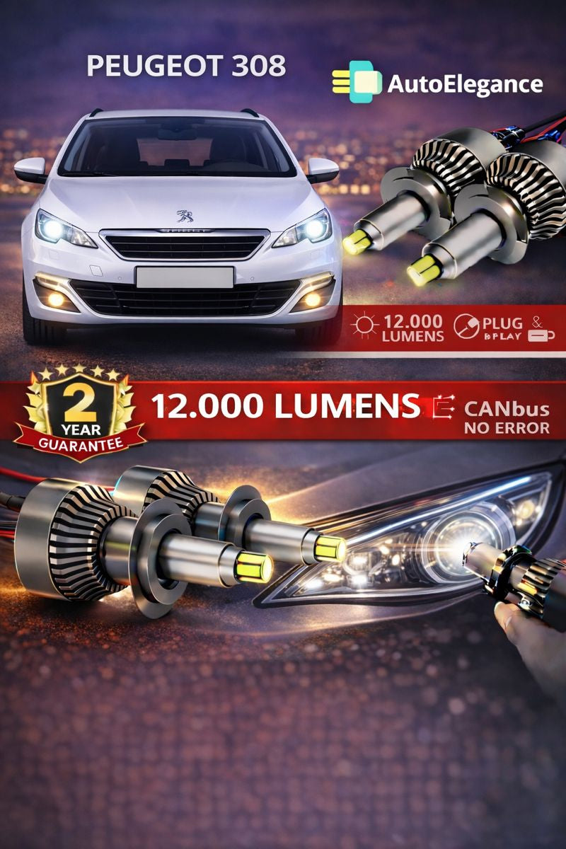 🔥KIT LED PER PEUGEOT 308 ANABAGLIANTI H7 CANBUS Bianco 6500K 360 gradi🔥