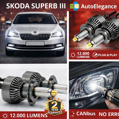 🔥KIT LED PER SKODA	SUPERB III ANABAGLIANTI H7 CANBUS Bianco 6500K 360 gradi🔥